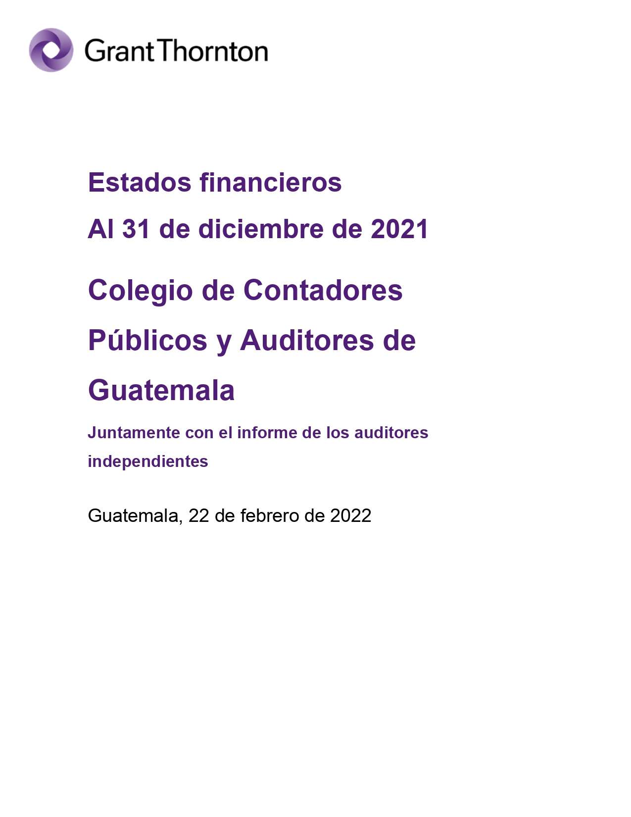 Estados Financieros Auditados del 01 de enero al 31 de diciembre de 2021